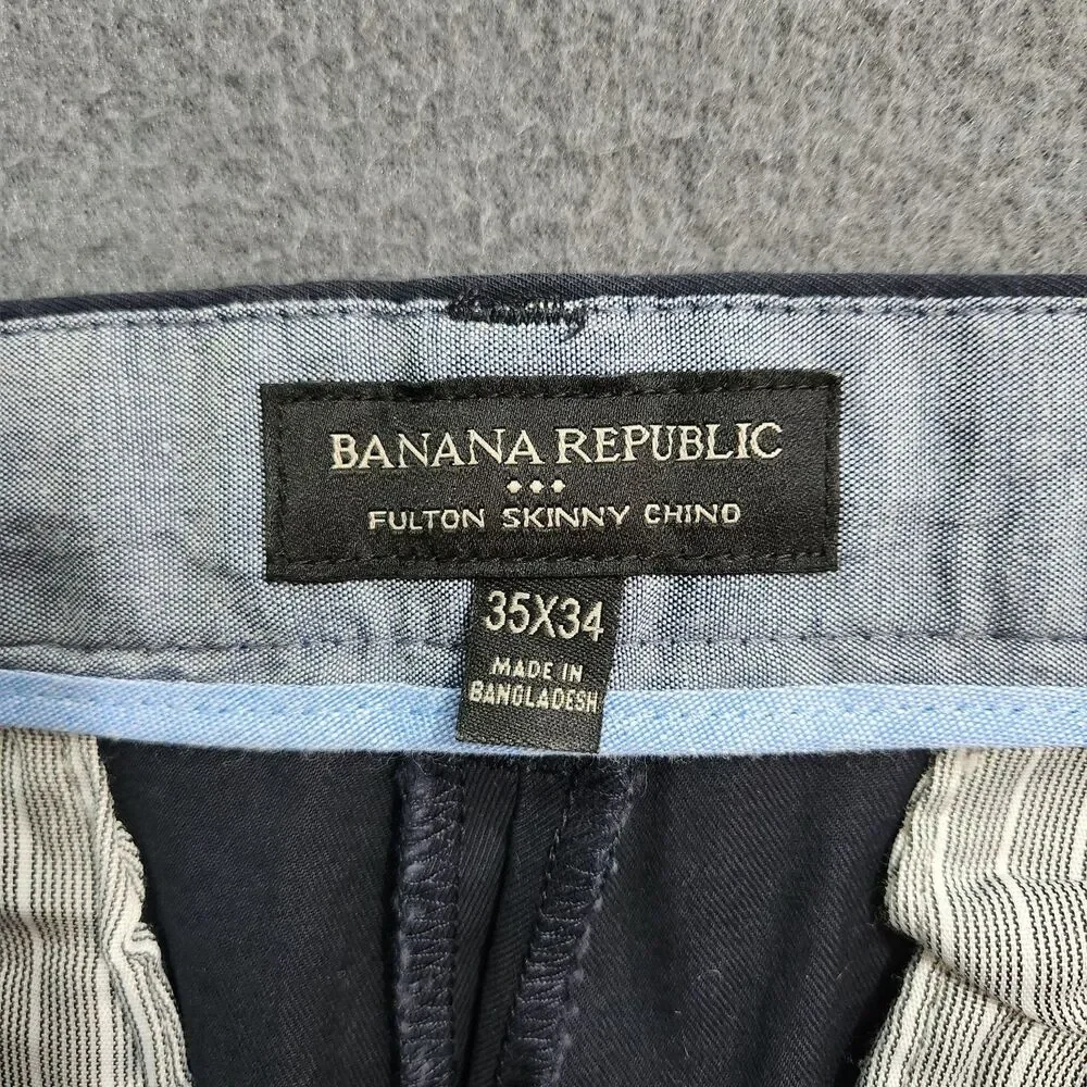 Banana Republic Chino Pants Men 35X34 (37X33) Navy Fulton Skinny Straight Leg
